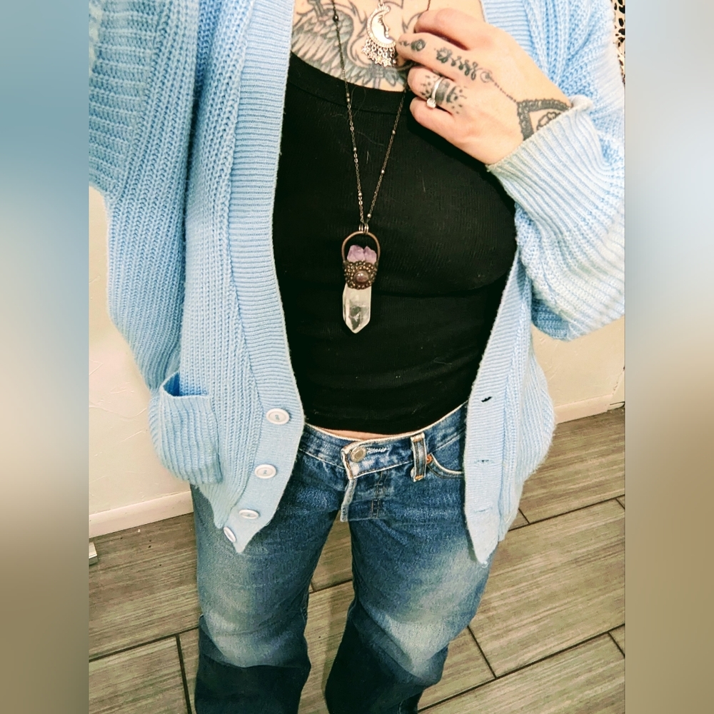 Quartz and Amethyst Pendant Necklace Boho Witchy Artisan🔥🖤